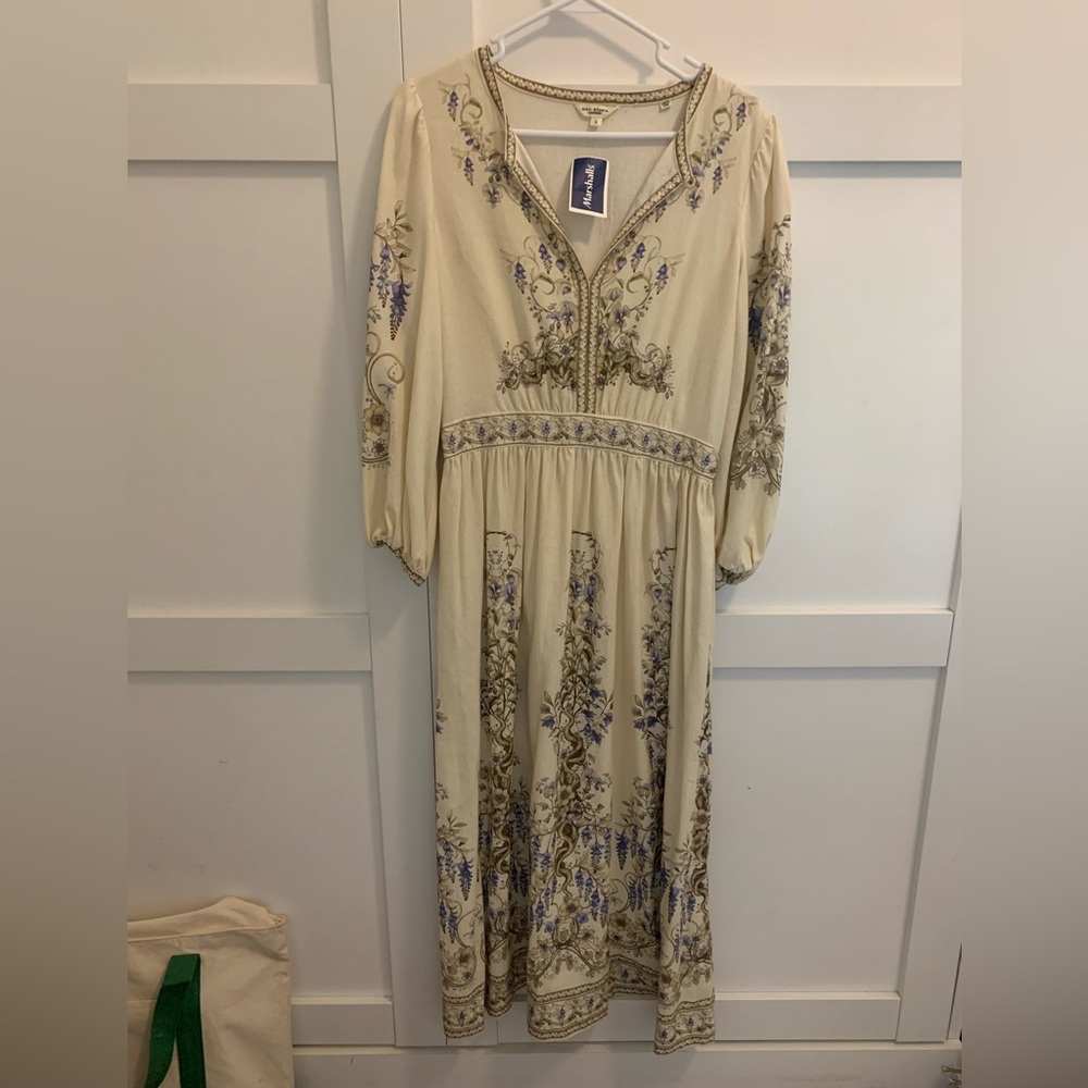 Max Studio Cream Maxi Dress with Blue Floral pattern